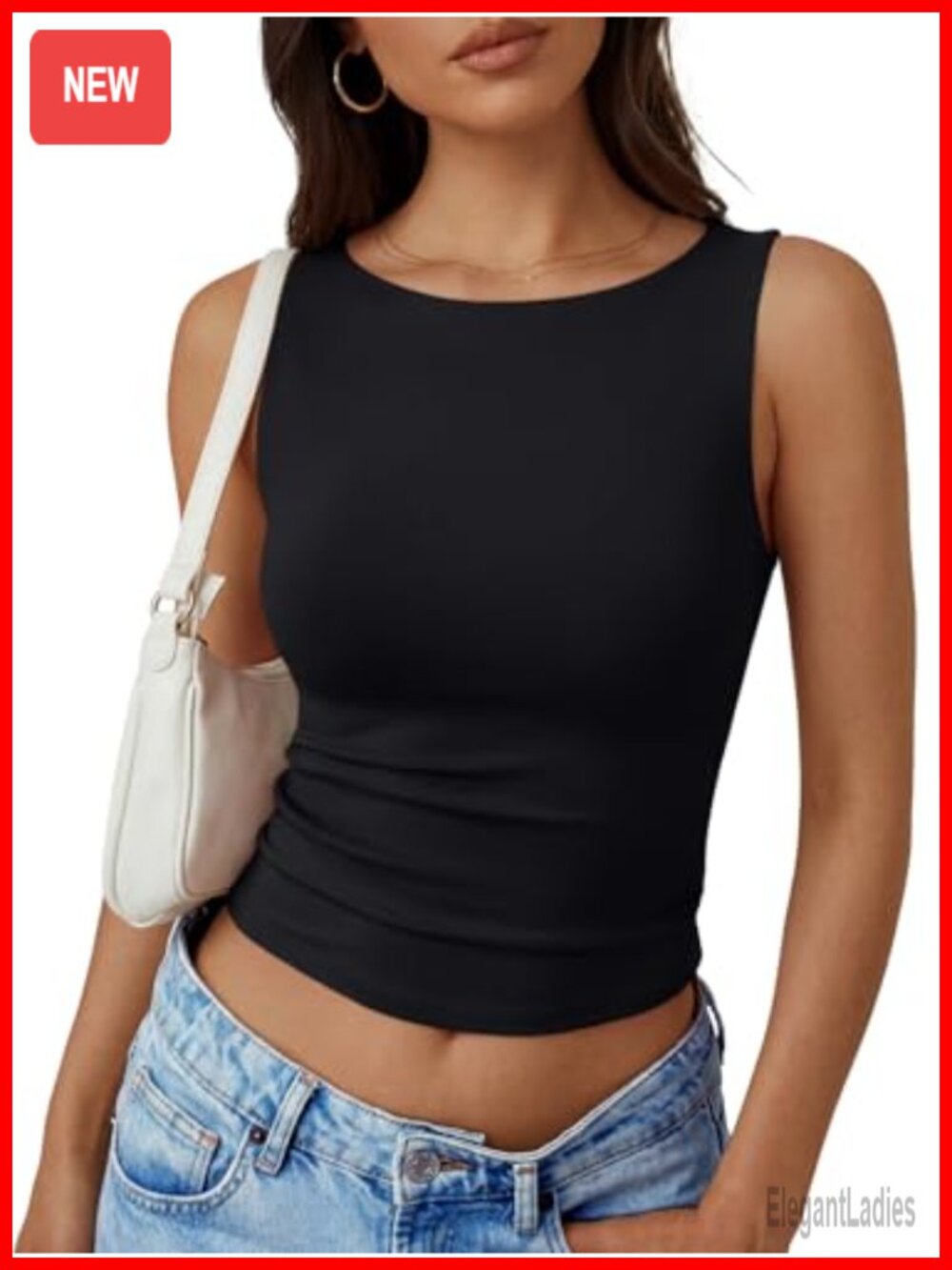 Double Lined Boat Neck Tank Top Slim Fit Sleeveless Yoga Workout